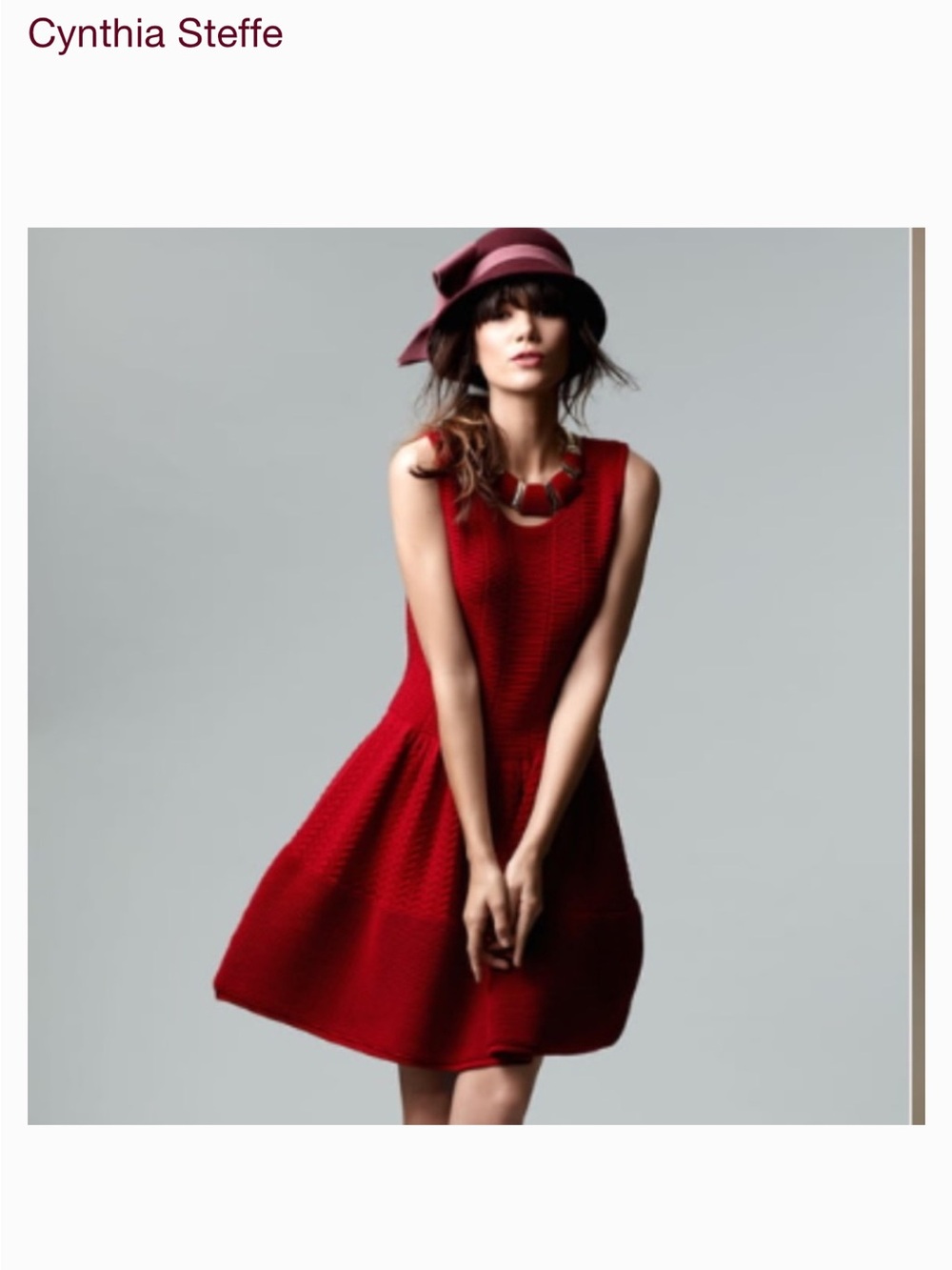 Cynthia Steffe Red Sleeveless  ribbed-knit fit-and-flare Merino wool Dress Sz S